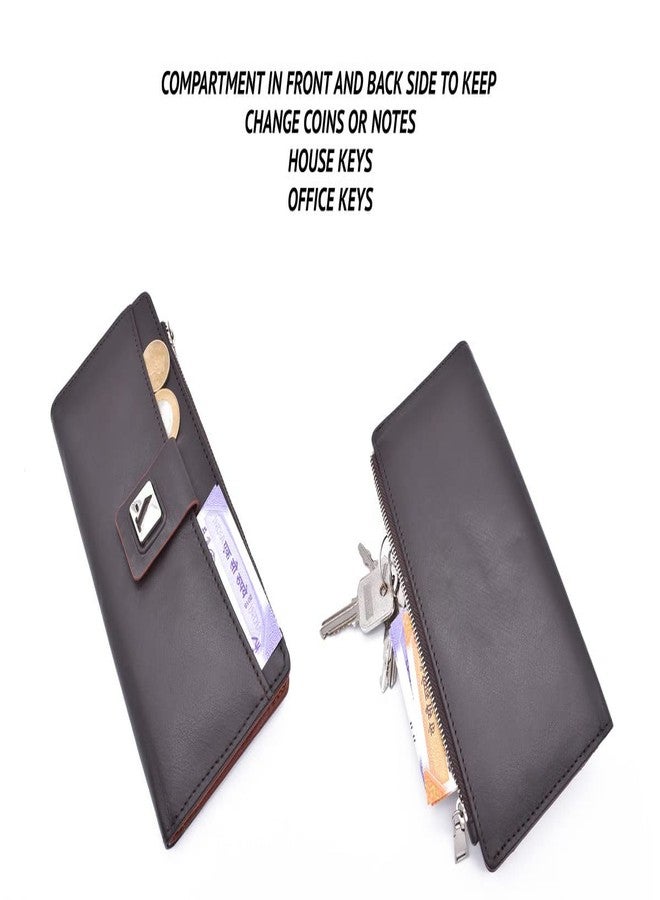 Adamis Long Leather Clutch Women's Wallet with Credit Card Holder W338 Brown - Image 4